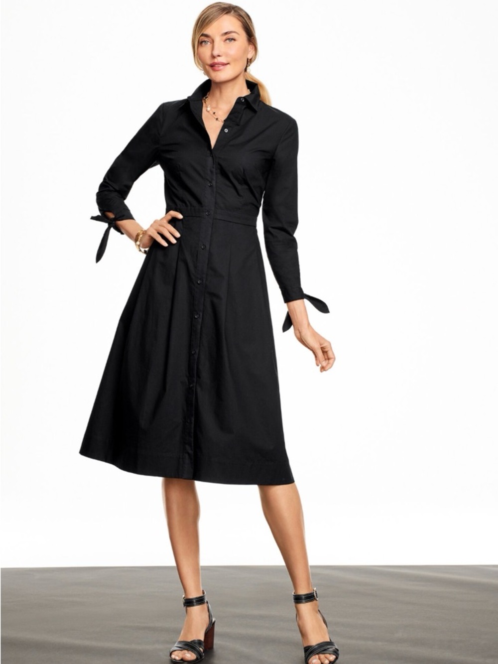 Talbot’s 100% Cotton  Navy Button Up 3/4 Length Sleeve w Ties Shirtdress Sz 16